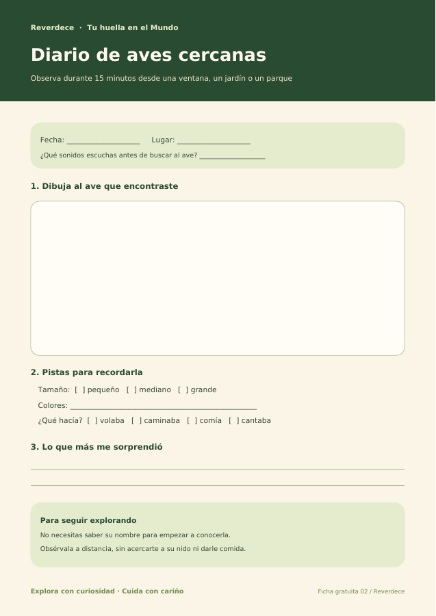 Vista previa de la ficha Diario de aves cercanas